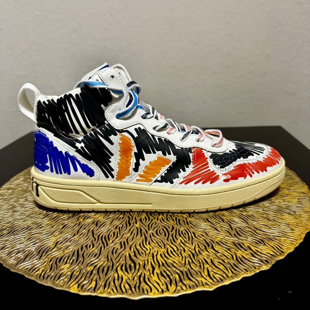 Men’s Marni x Veja High-Top Multicolored Scribble Sneakers - Like New - Picture 5 of 6